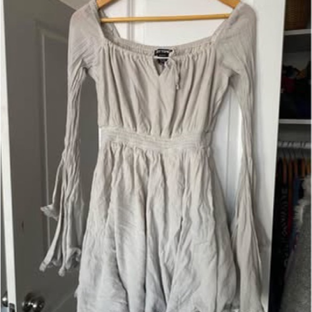 Hot Topic Cream Bell Sleeve Smocked Dress